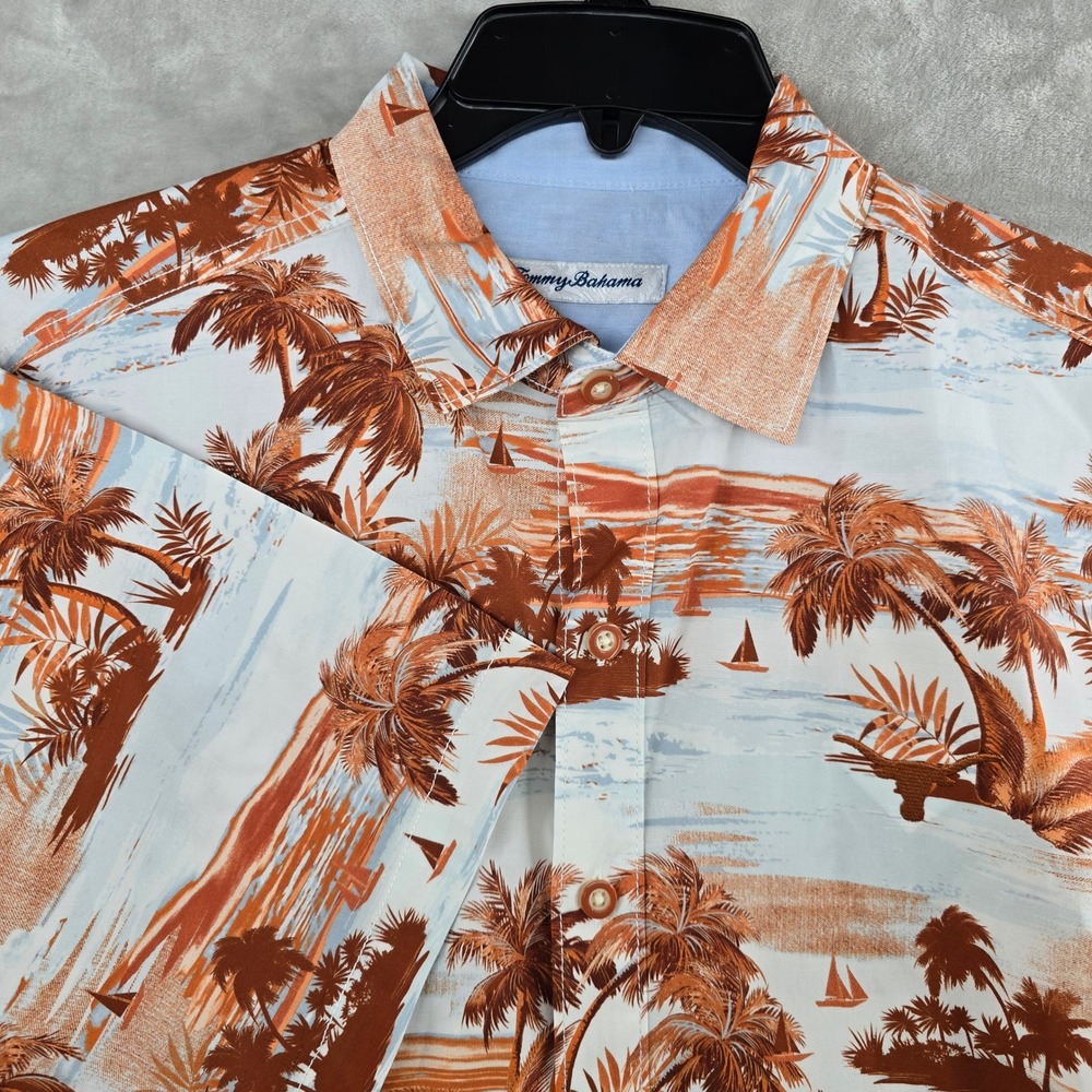 Tommy Bahama UT texas Longhorn Shirt Mens Medium Orange Hawaiian Football